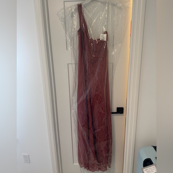 David's Bridal One-Shoulder Bridesmaid Dress in Cinnamon | NWT | Size 12 - Picture 4 of 5